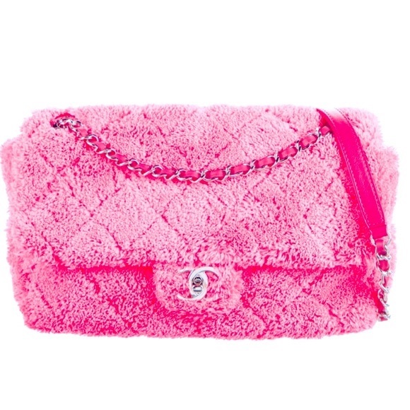 🦄Rare CHANEL Hot Pink Terry Cloth Faux Sherpa Fur Cocoa Beach Abstract Interior - Picture 1 of 16